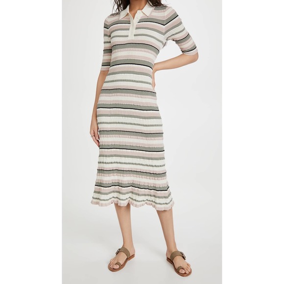 Adam Lippes Striped Midi Polo Dress - Picture 4 of 15
